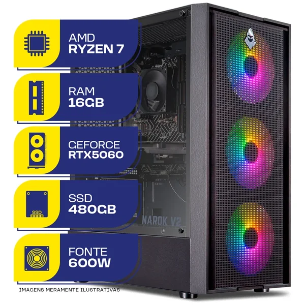Pc Gamer Mcl, Ryzen 7 5700x, Rtx 5060, 16gb Ddr4, Ssd 480gb