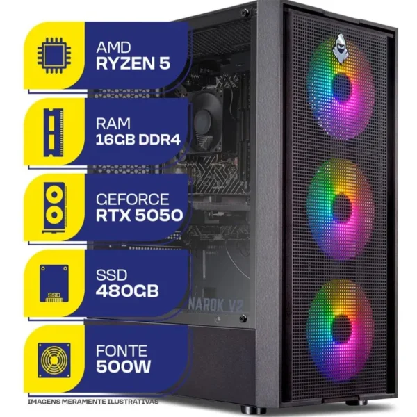 Pc Gamer Mcl, Ryzen 5 5500, Rtx 5050, 16gb Ddr4, Ssd 480gb 480 Gb 16 Gb Rtx 5050 8gb