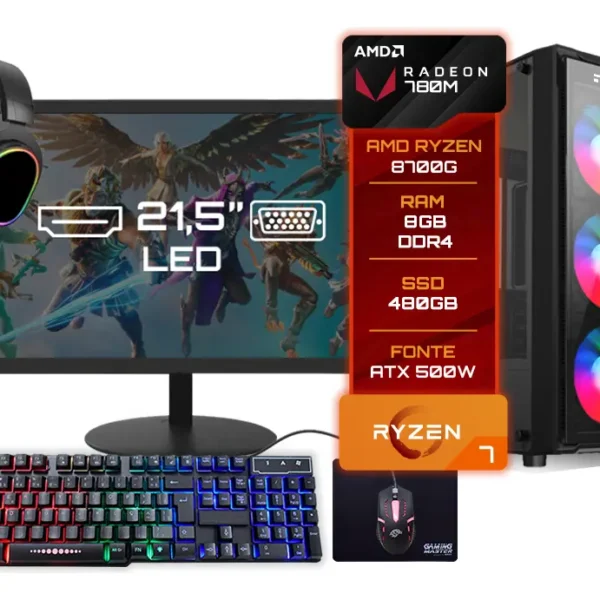 Pc Gamer Completo Amd Ryzen 7 8700g 8gb Ddr5 Ssd 960gb 500w 8 Gb